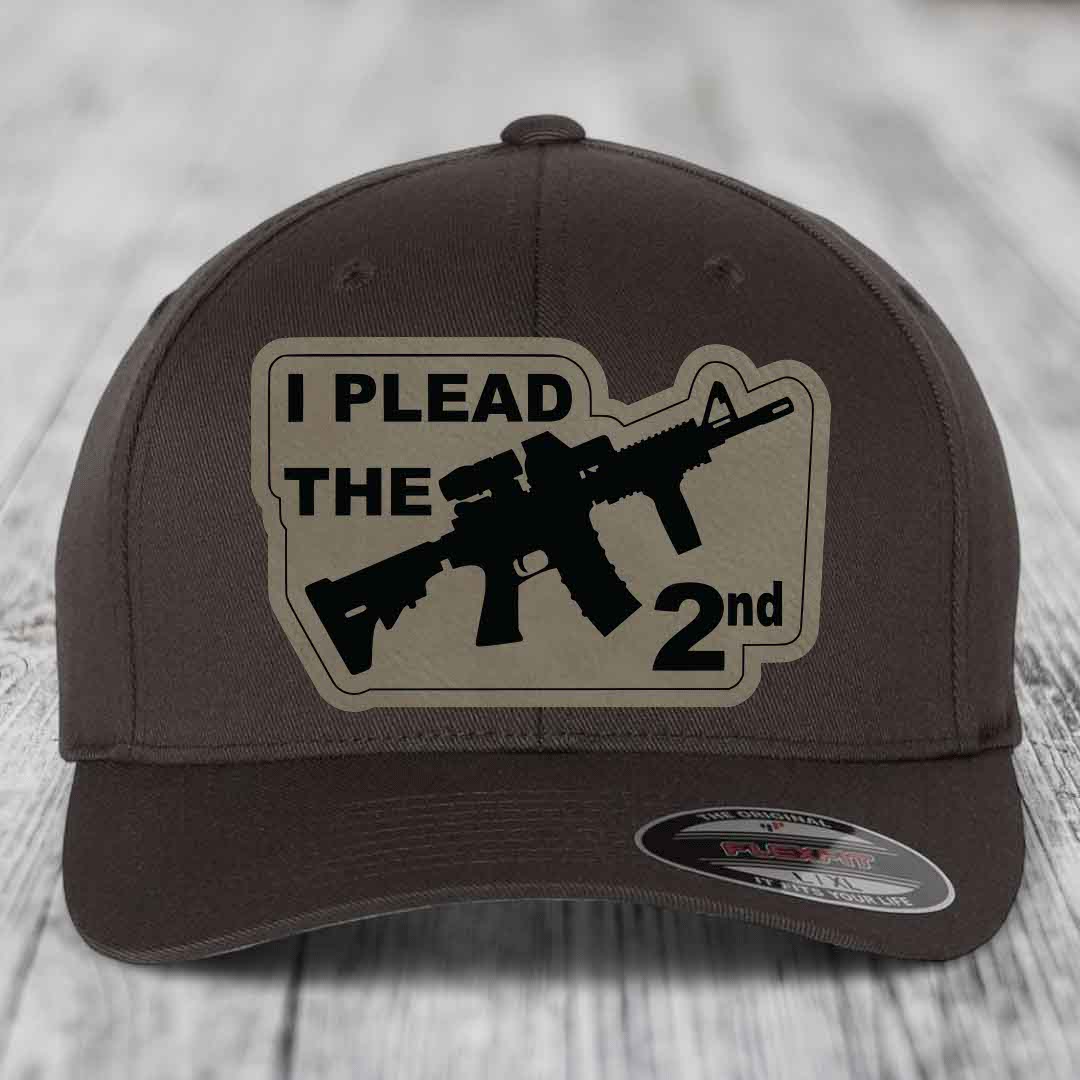 I Plead the 2nd - Leather Patch Hat - Light Brown to Black Patch - Flexfit 6277 Fitted Hat