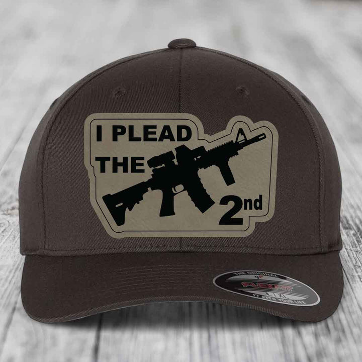 I Plead the 2nd - Leather Patch Hat - Light Brown to Black Patch - Flexfit 6277 Fitted Hat