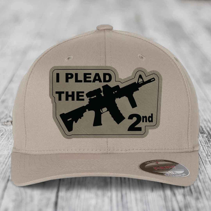 I Plead the 2nd - Leather Patch Hat - Light Brown to Black Patch - Flexfit 6277 Fitted Hat