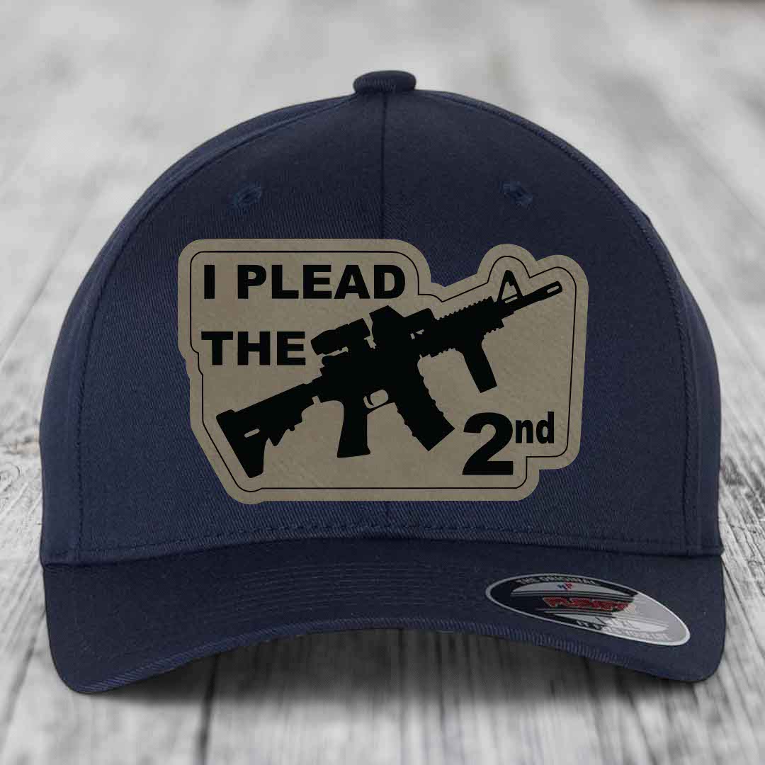 I Plead the 2nd - Leather Patch Hat - Light Brown to Black Patch - Flexfit 6277 Fitted Hat