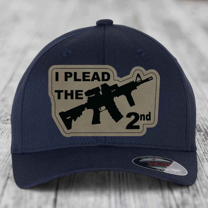 I Plead the 2nd - Leather Patch Hat - Light Brown to Black Patch - Flexfit 6277 Fitted Hat