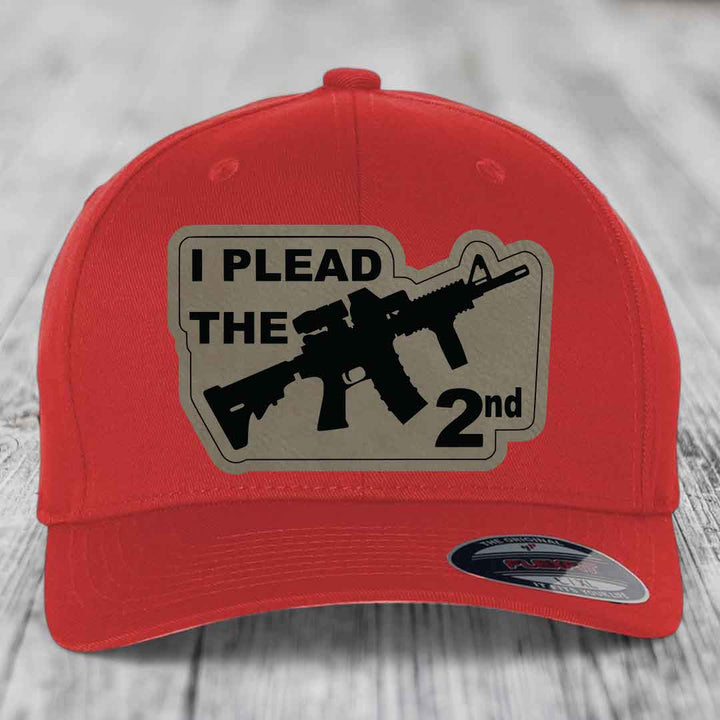 I Plead the 2nd - Leather Patch Hat - Light Brown to Black Patch - Flexfit 6277 Fitted Hat
