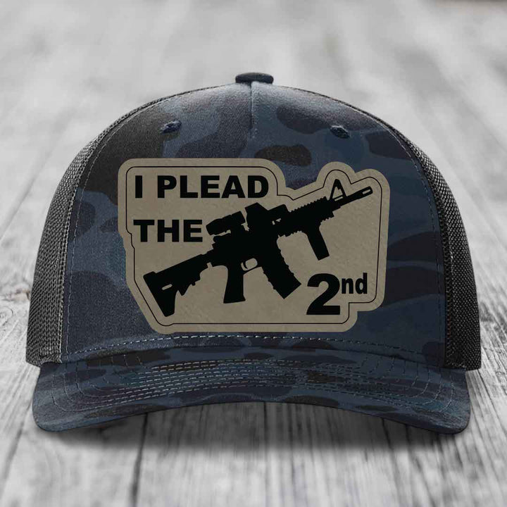 I Plead the 2nd - Leather Patch Hat - Light Brown to Black Patch - Richardson 112PFP Snapback Trucker Hat