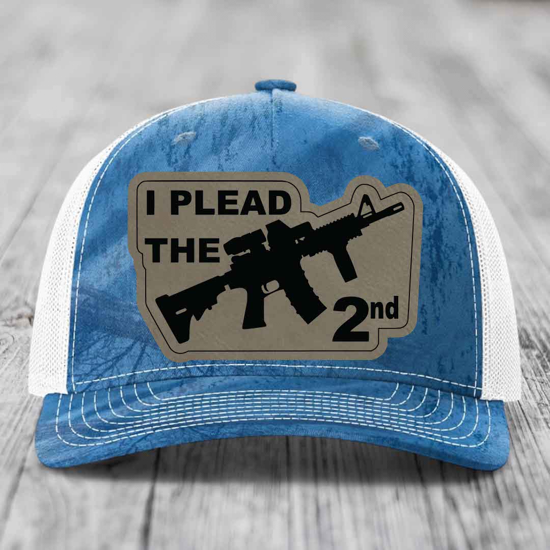 I Plead the 2nd - Leather Patch Hat - Light Brown to Black Patch - Richardson 112PFP Snapback Trucker Hat