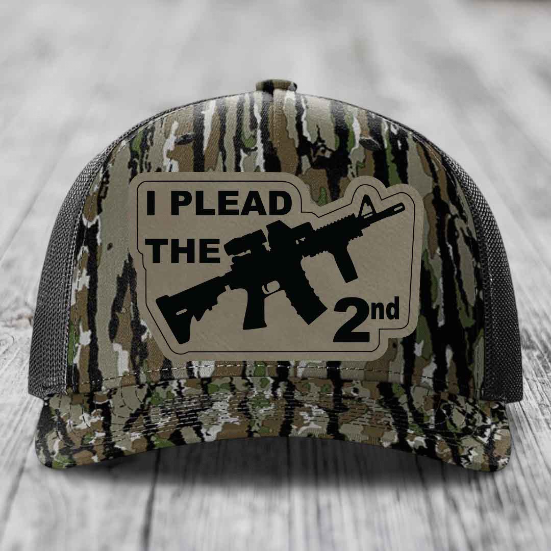 I Plead the 2nd - Leather Patch Hat - Light Brown to Black Patch - Richardson 112PFP Snapback Trucker Hat