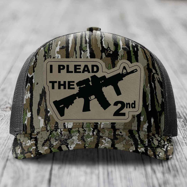 I Plead the 2nd - Leather Patch Hat - Light Brown to Black Patch - Richardson 112PFP Snapback Trucker Hat