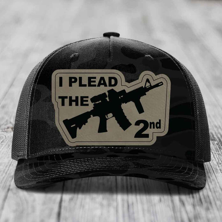 I Plead the 2nd - Leather Patch Hat - Light Brown to Black Patch - Richardson 112PFP Snapback Trucker Hat