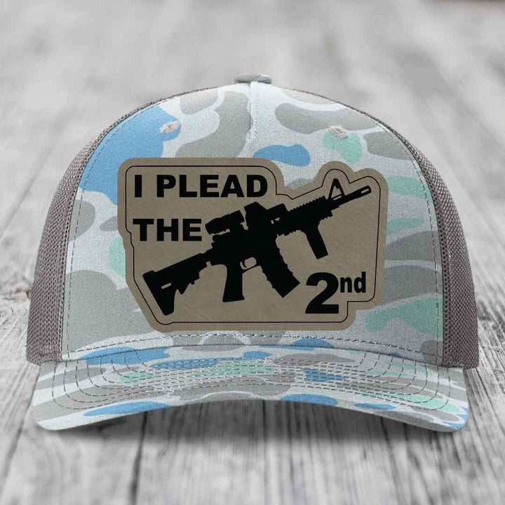 I Plead the 2nd - Leather Patch Hat - Light Brown to Black Patch - Richardson 112PFP Snapback Trucker Hat
