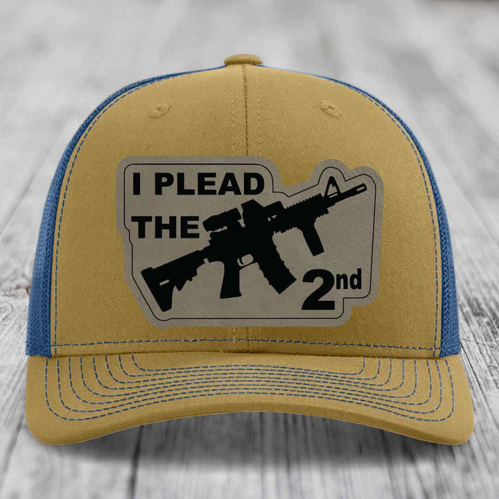 I Plead the 2nd - Leather Patch Hat - Light Brown to Black Patch - Richardson 112 Snapback Trucker Hat