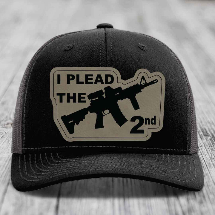 I Plead the 2nd - Leather Patch Hat - Light Brown to Black Patch - Richardson 112 Snapback Trucker Hat