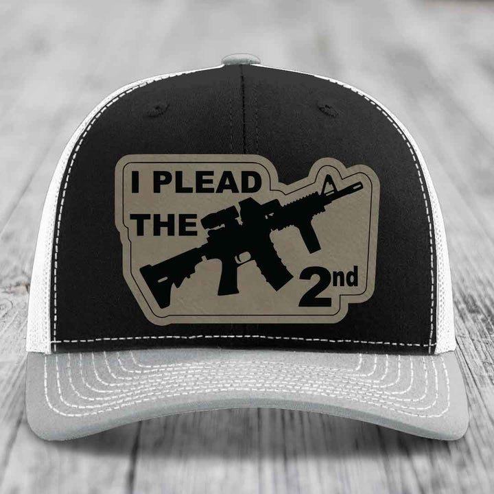 I Plead the 2nd - Leather Patch Hat - Light Brown to Black Patch - Richardson 112 Snapback Trucker Hat