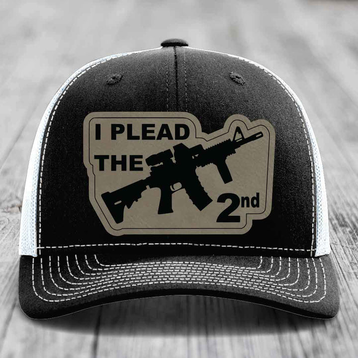 I Plead the 2nd - Leather Patch Hat - Light Brown to Black Patch - Richardson 112 Snapback Trucker Hat