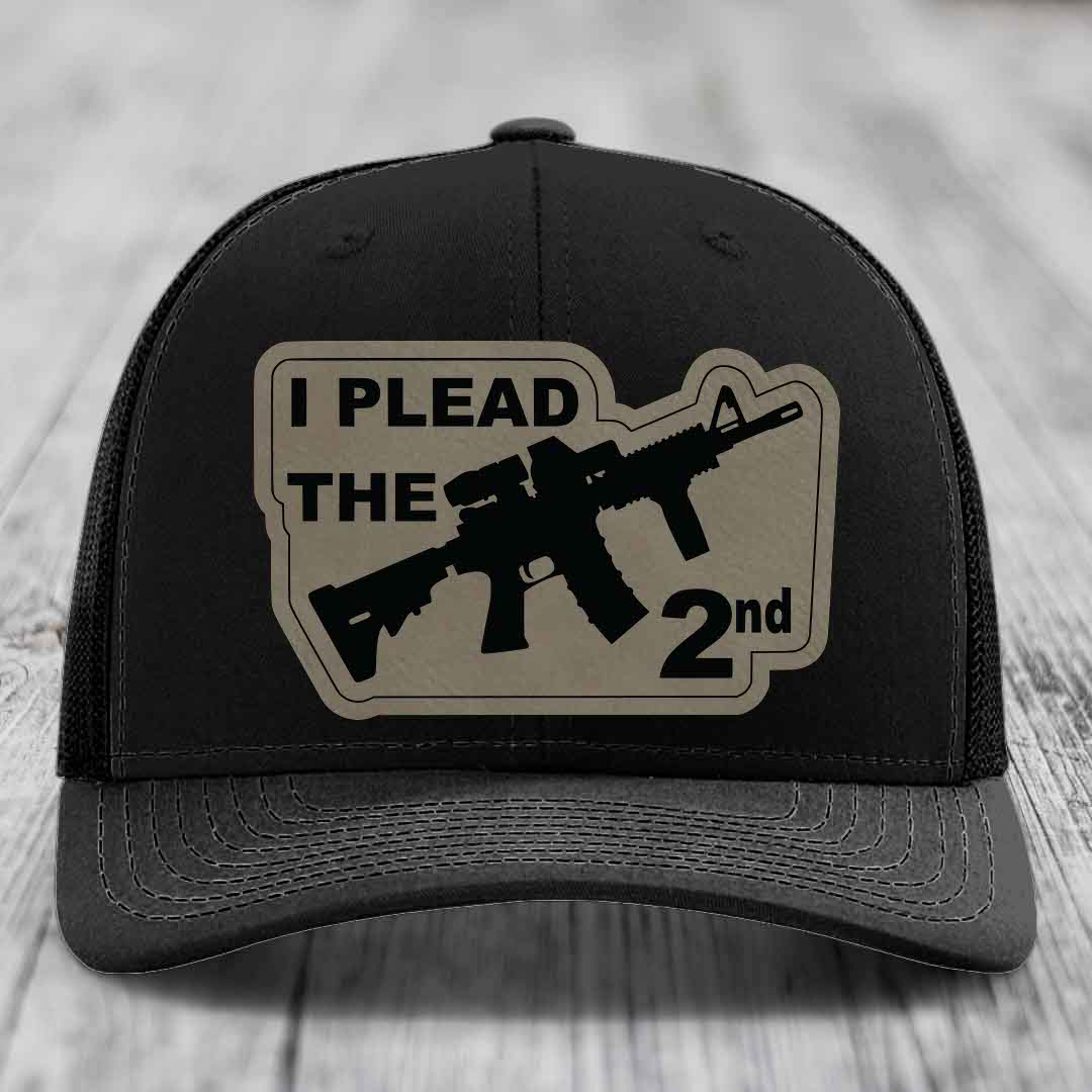 I Plead the 2nd - Leather Patch Hat - Light Brown to Black Patch - Richardson 112 Snapback Trucker Hat