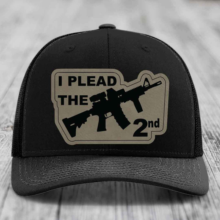 I Plead the 2nd - Leather Patch Hat - Light Brown to Black Patch - Richardson 112 Snapback Trucker Hat