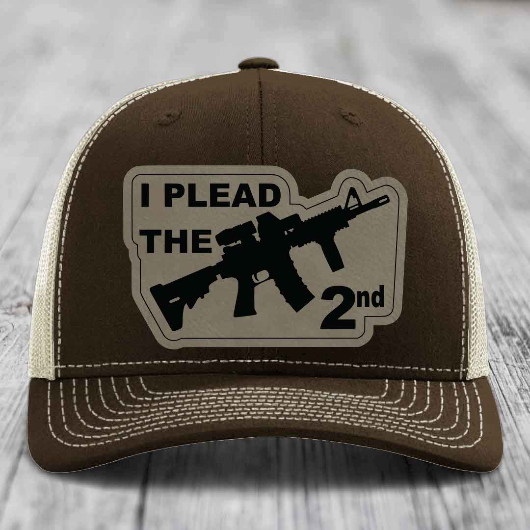 I Plead the 2nd - Leather Patch Hat - Light Brown to Black Patch - Richardson 112 Snapback Trucker Hat