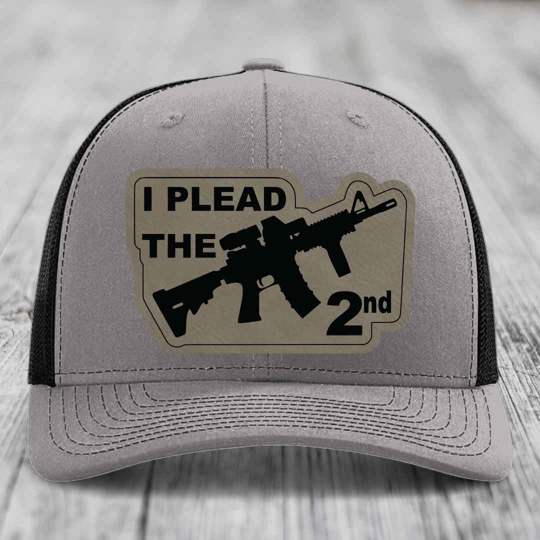 I Plead the 2nd - Leather Patch Hat - Light Brown to Black Patch - Richardson 112 Snapback Trucker Hat