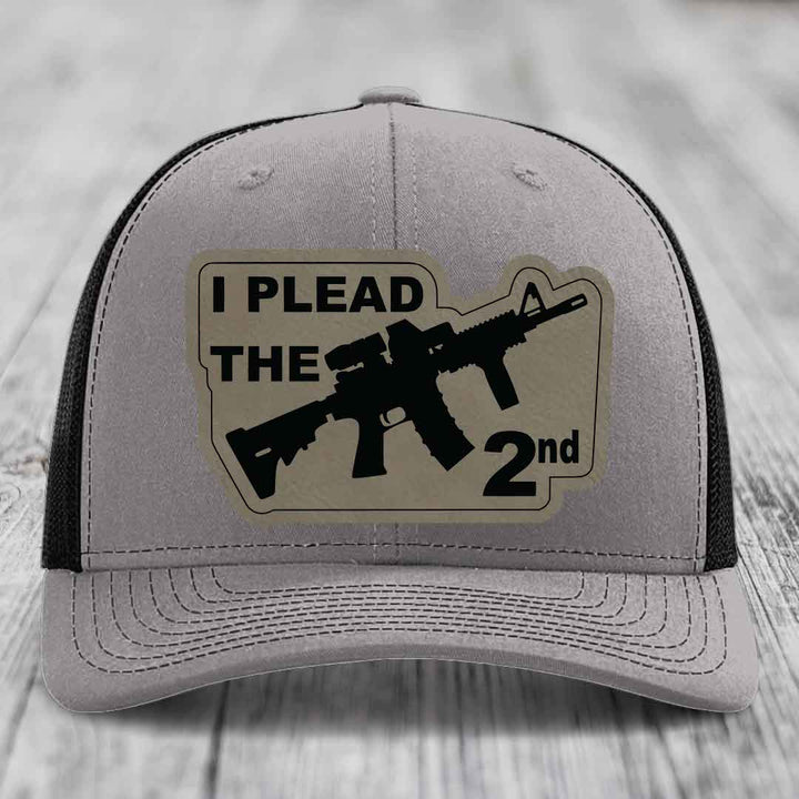I Plead the 2nd - Leather Patch Hat - Light Brown to Black Patch - Richardson 112 Snapback Trucker Hat