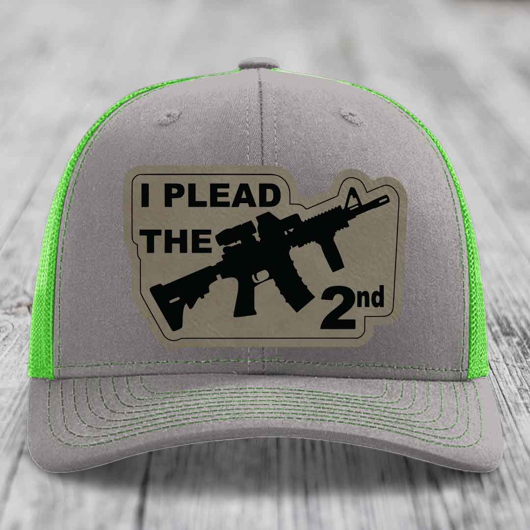 I Plead the 2nd - Leather Patch Hat - Light Brown to Black Patch - Richardson 112 Snapback Trucker Hat