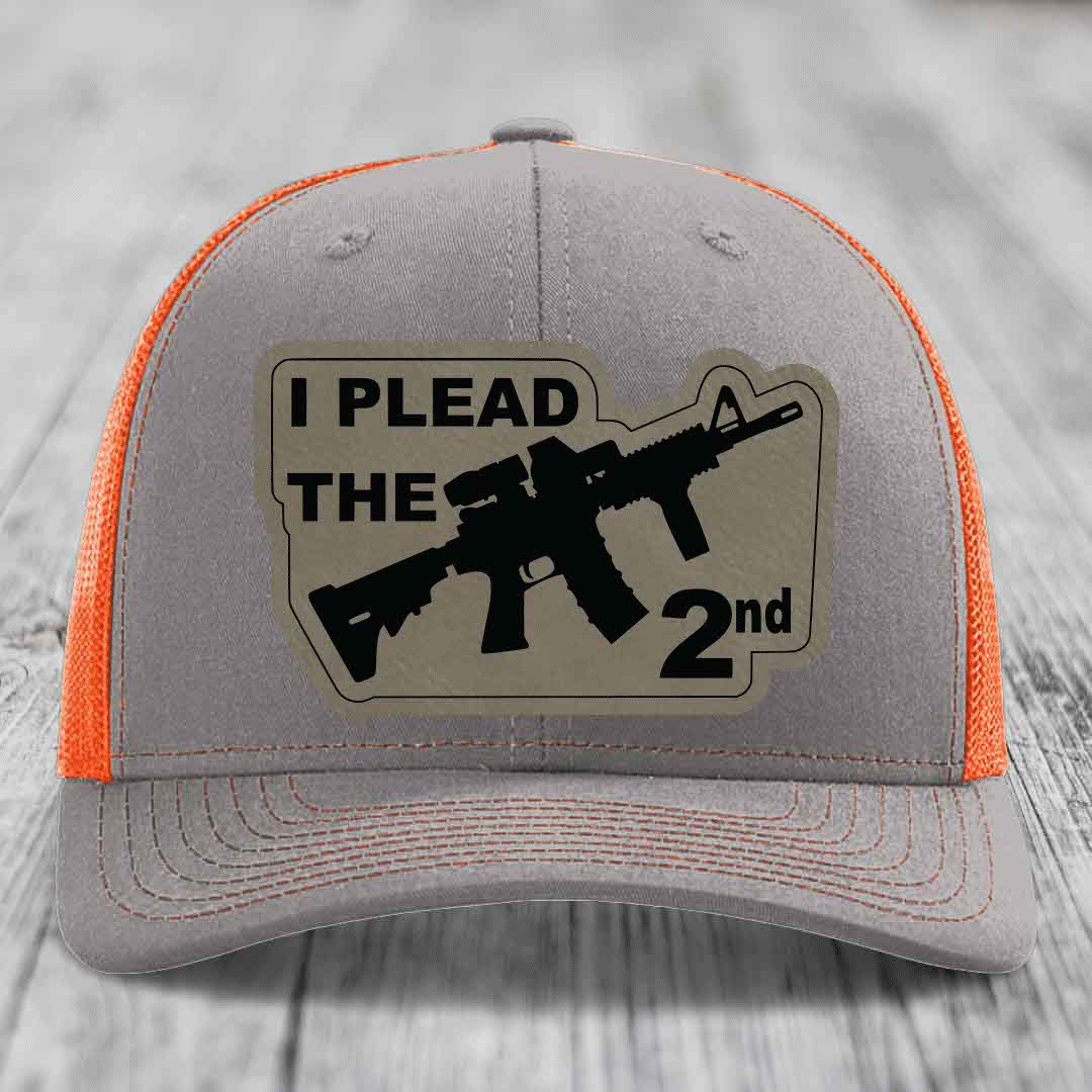 I Plead the 2nd - Leather Patch Hat - Light Brown to Black Patch - Richardson 112 Snapback Trucker Hat