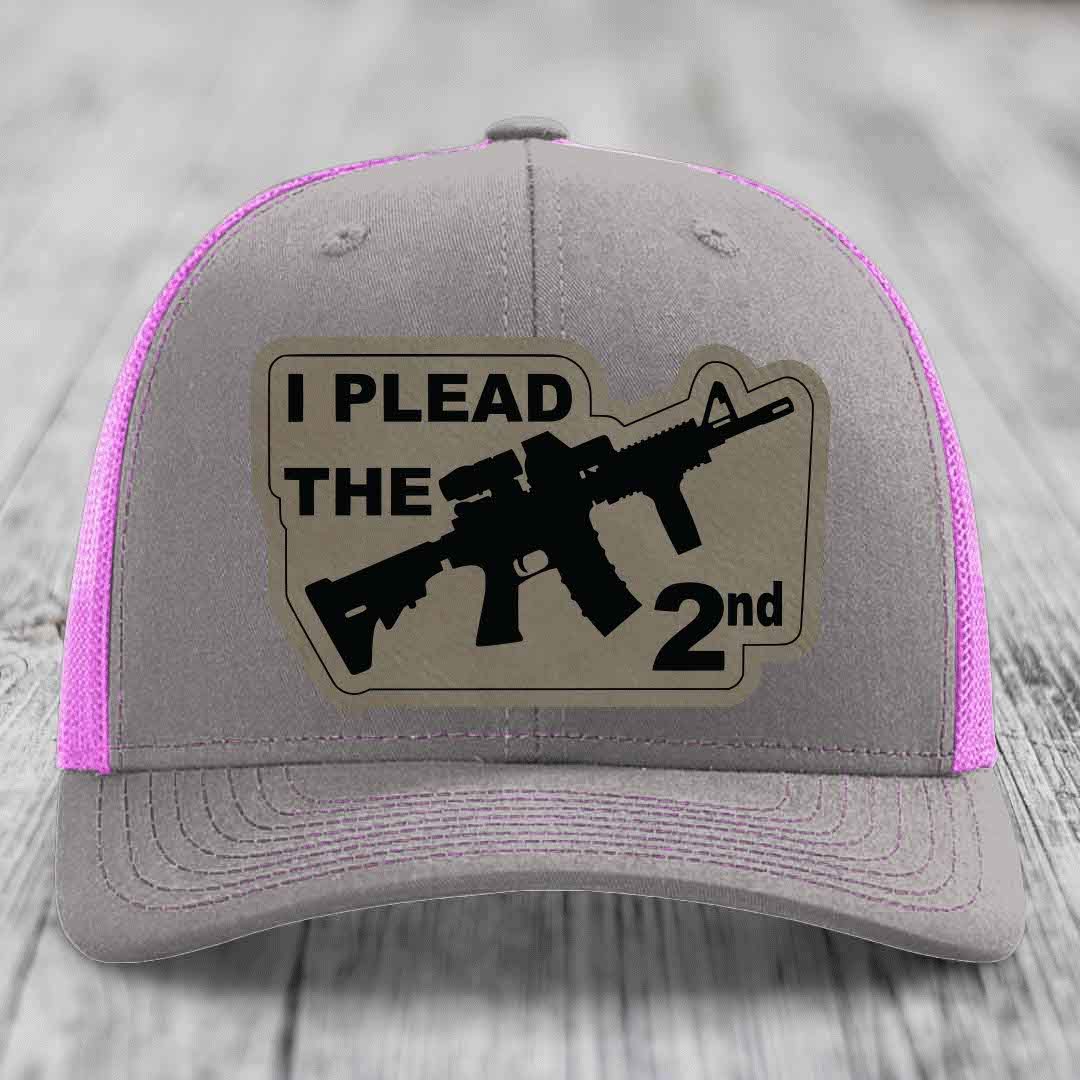 I Plead the 2nd - Leather Patch Hat - Light Brown to Black Patch - Richardson 112 Snapback Trucker Hat