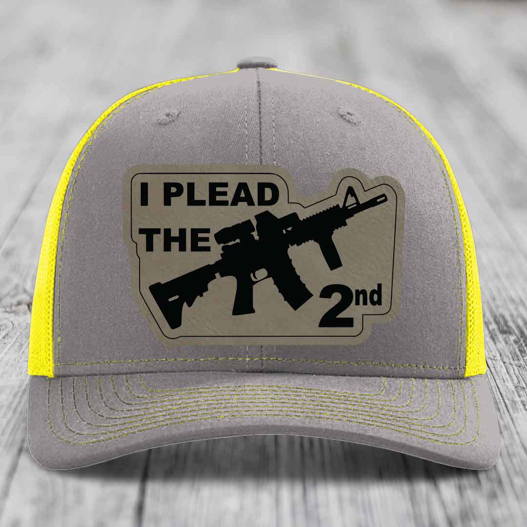 I Plead the 2nd - Leather Patch Hat - Light Brown to Black Patch - Richardson 112 Snapback Trucker Hat
