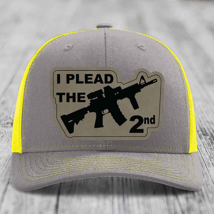 I Plead the 2nd - Leather Patch Hat - Light Brown to Black Patch - Richardson 112 Snapback Trucker Hat