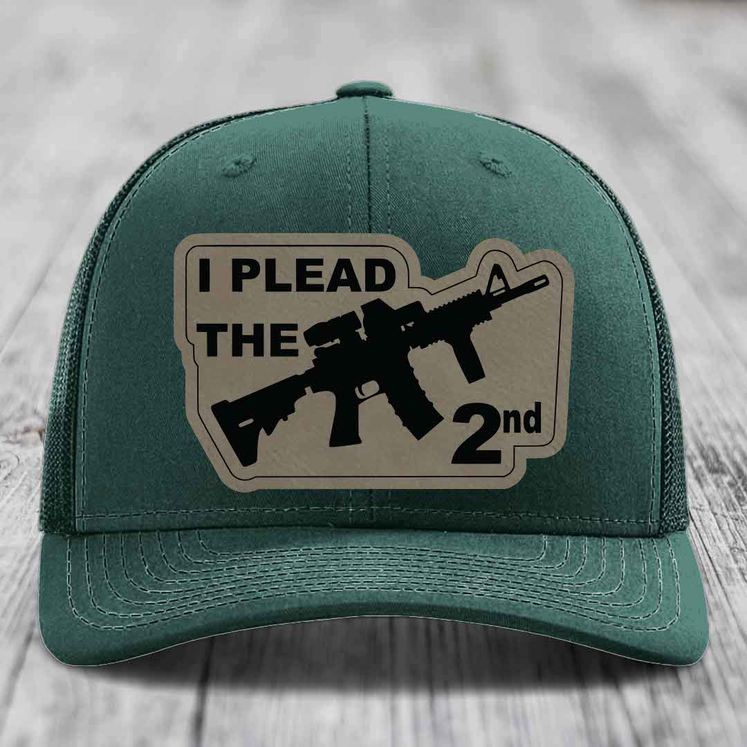 I Plead the 2nd - Leather Patch Hat - Light Brown to Black Patch - Richardson 112 Snapback Trucker Hat
