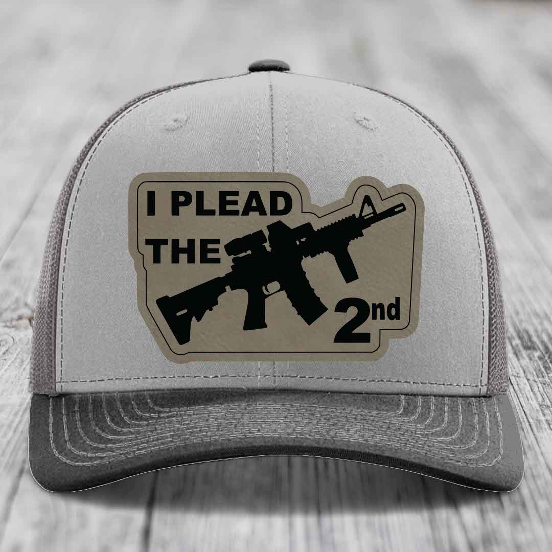 I Plead the 2nd - Leather Patch Hat - Light Brown to Black Patch - Richardson 112 Snapback Trucker Hat