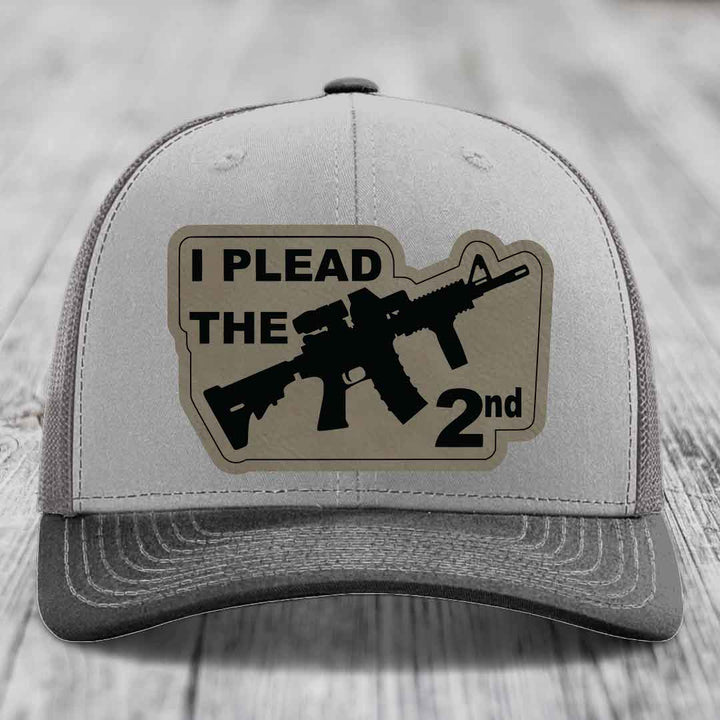 I Plead the 2nd - Leather Patch Hat - Light Brown to Black Patch - Richardson 112 Snapback Trucker Hat