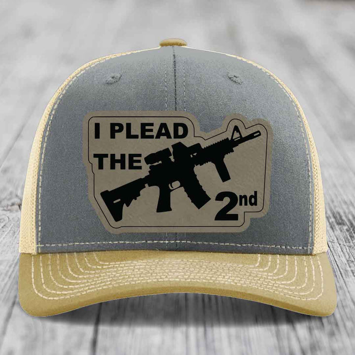 I Plead the 2nd - Leather Patch Hat - Light Brown to Black Patch - Richardson 112 Snapback Trucker Hat