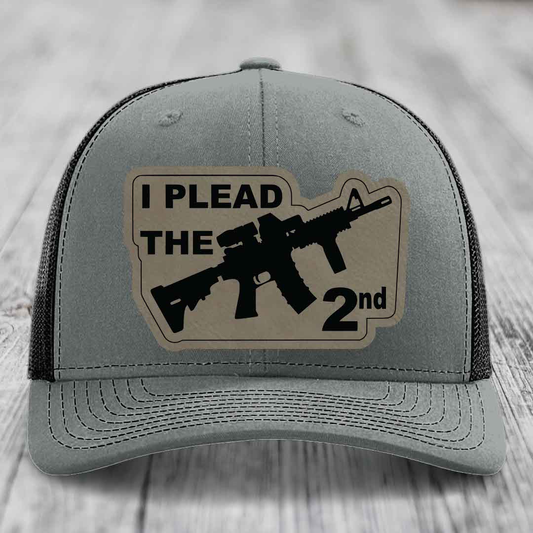 I Plead the 2nd - Leather Patch Hat - Light Brown to Black Patch - Richardson 112 Snapback Trucker Hat