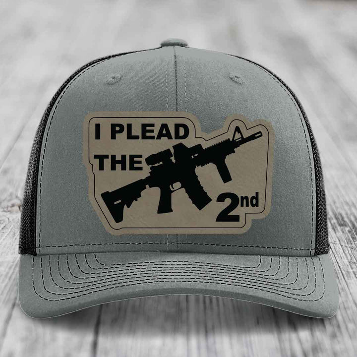 I Plead the 2nd - Leather Patch Hat - Light Brown to Black Patch - Richardson 112 Snapback Trucker Hat