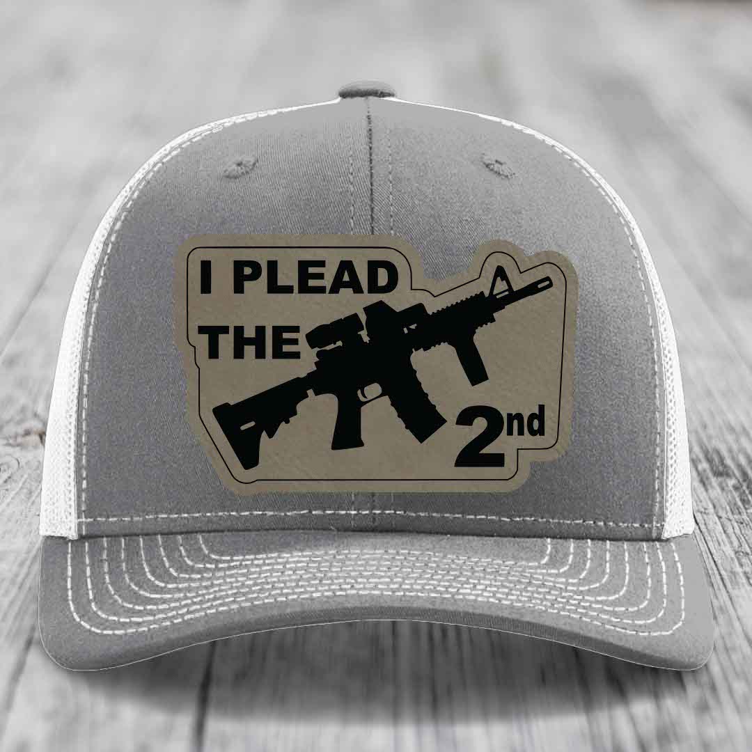I Plead the 2nd - Leather Patch Hat - Light Brown to Black Patch - Richardson 112 Snapback Trucker Hat