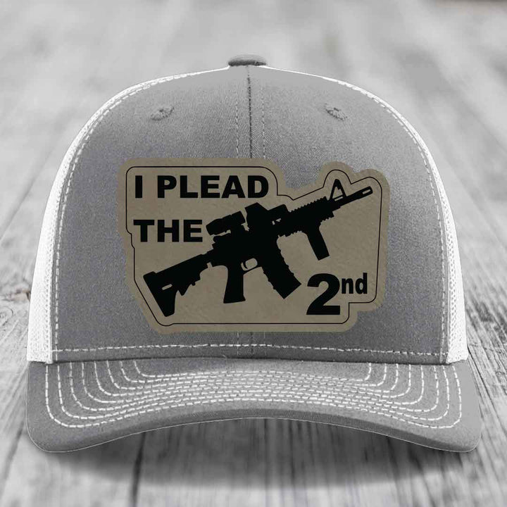 I Plead the 2nd - Leather Patch Hat - Light Brown to Black Patch - Richardson 112 Snapback Trucker Hat