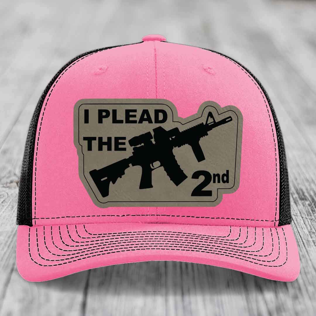 I Plead the 2nd - Leather Patch Hat - Light Brown to Black Patch - Richardson 112 Snapback Trucker Hat