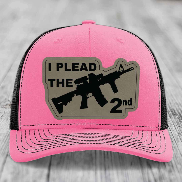 I Plead the 2nd - Leather Patch Hat - Light Brown to Black Patch - Richardson 112 Snapback Trucker Hat