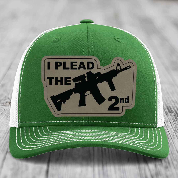 I Plead the 2nd - Leather Patch Hat - Light Brown to Black Patch - Richardson 112 Snapback Trucker Hat