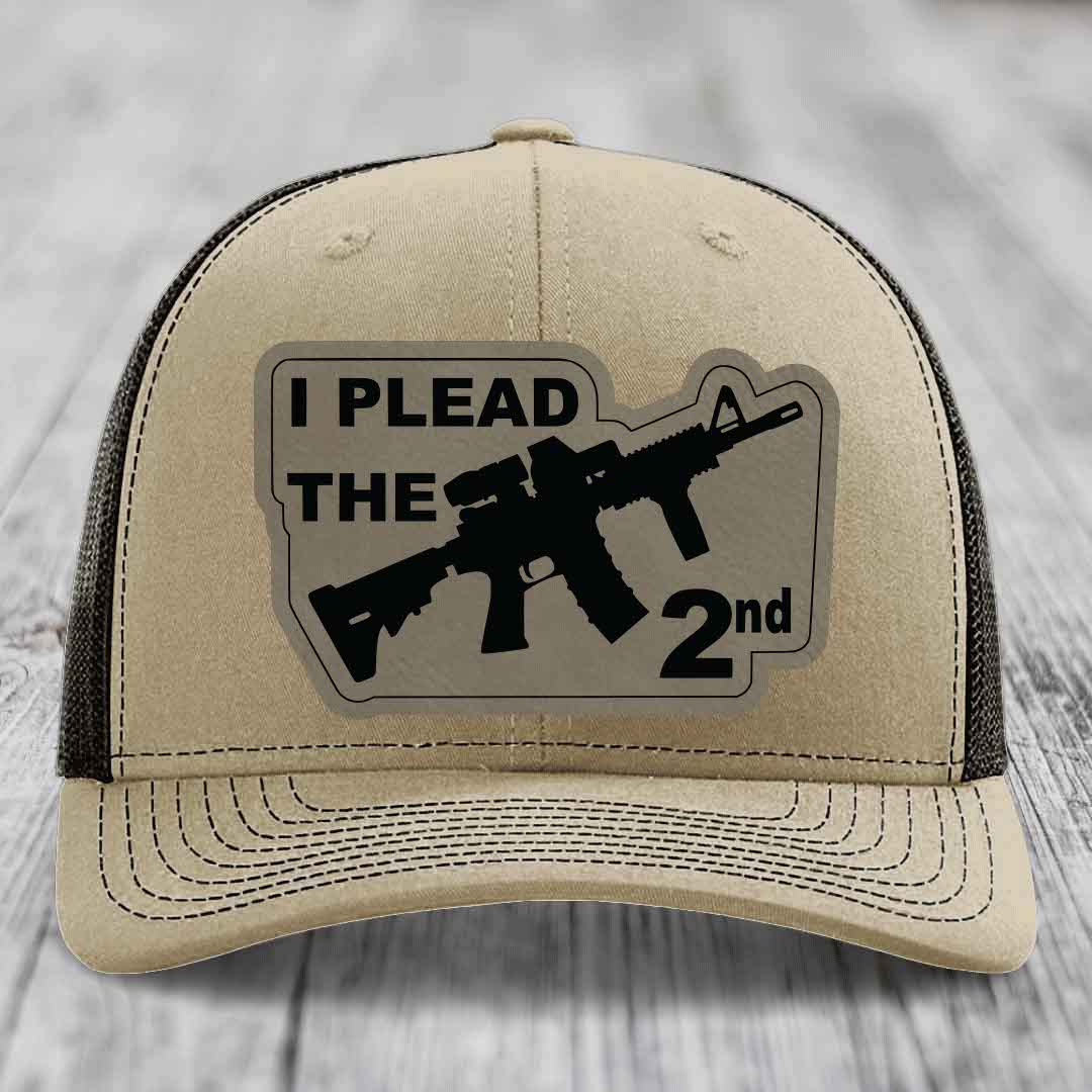 I Plead the 2nd - Leather Patch Hat - Light Brown to Black Patch - Richardson 112 Snapback Trucker Hat