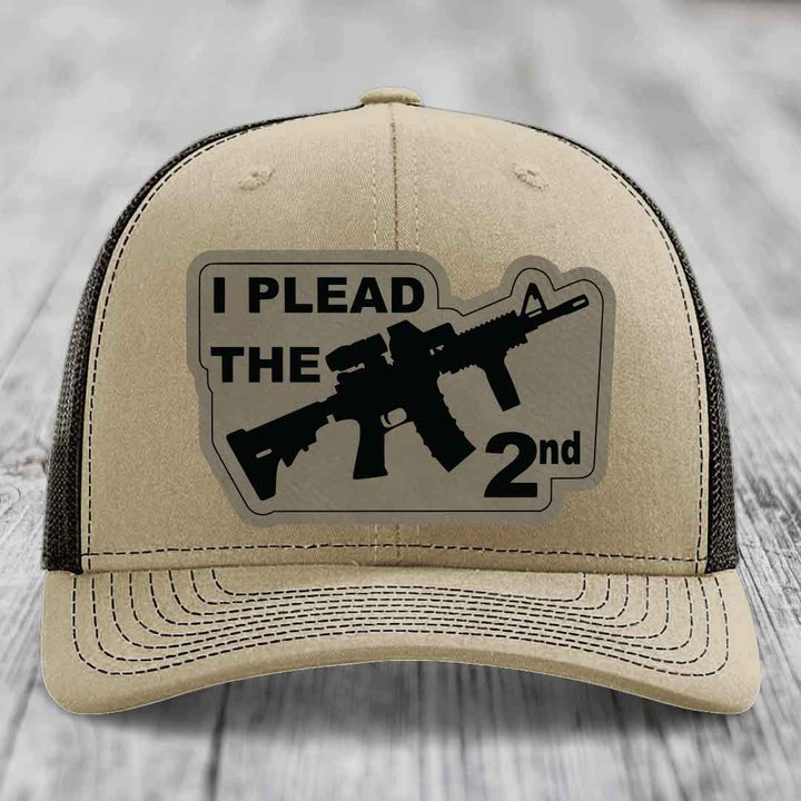 I Plead the 2nd - Leather Patch Hat - Light Brown to Black Patch - Richardson 112 Snapback Trucker Hat
