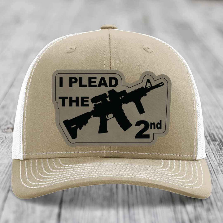 I Plead the 2nd - Leather Patch Hat - Light Brown to Black Patch - Richardson 112 Snapback Trucker Hat
