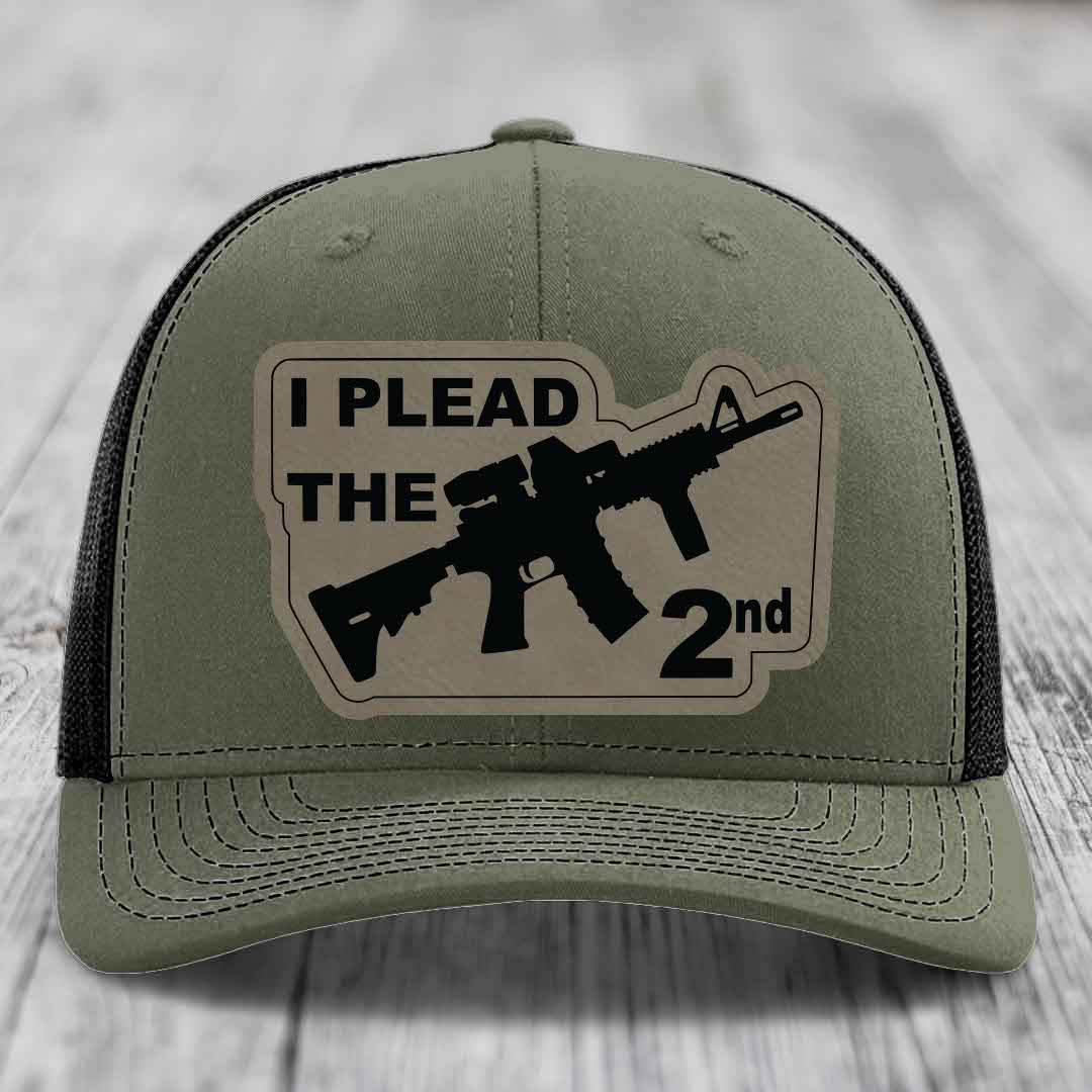 I Plead the 2nd - Leather Patch Hat - Light Brown to Black Patch - Richardson 112 Snapback Trucker Hat