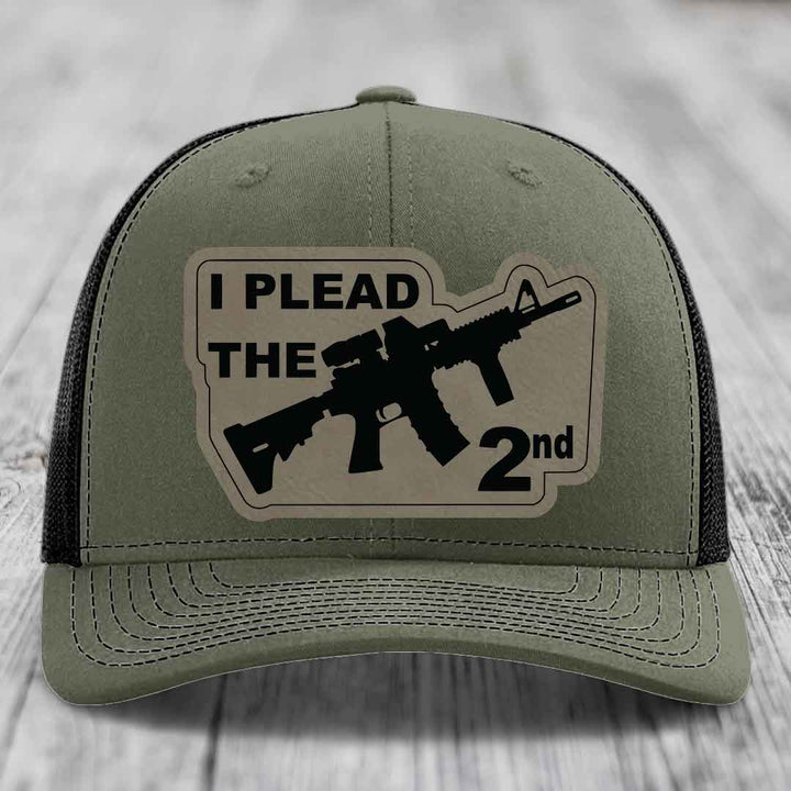 I Plead the 2nd - Leather Patch Hat - Light Brown to Black Patch - Richardson 112 Snapback Trucker Hat