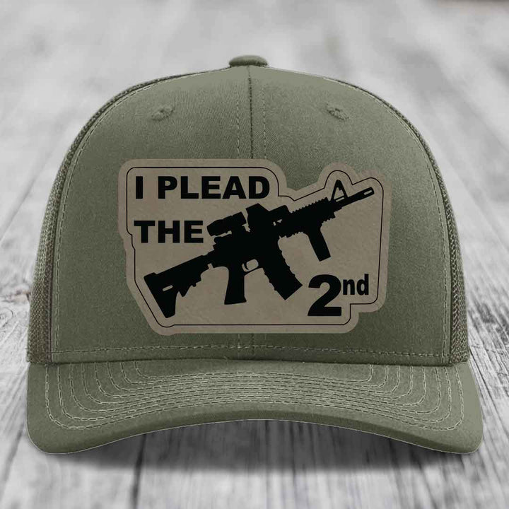 I Plead the 2nd - Leather Patch Hat - Light Brown to Black Patch - Richardson 112 Snapback Trucker Hat