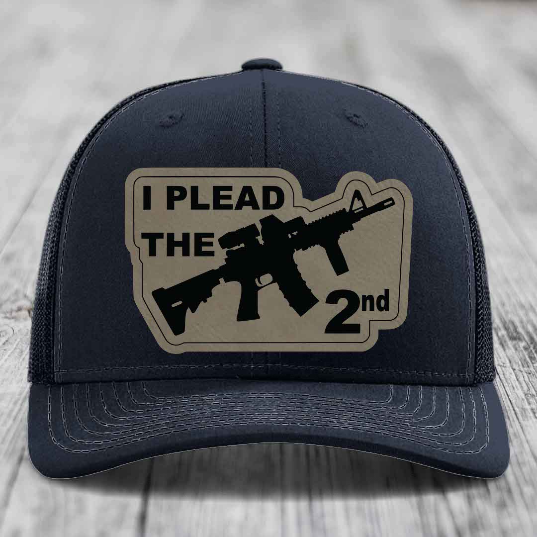 I Plead the 2nd - Leather Patch Hat - Light Brown to Black Patch - Richardson 112 Snapback Trucker Hat
