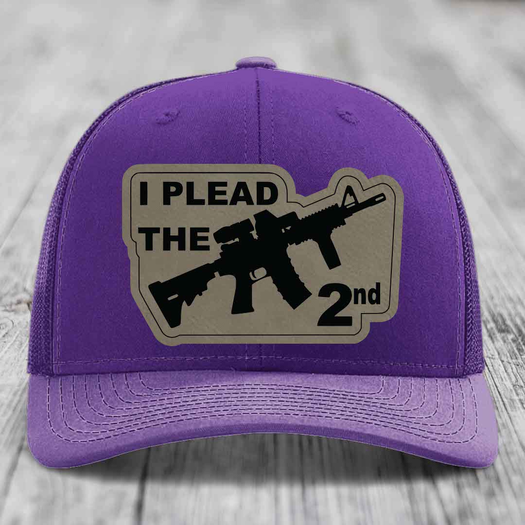 I Plead the 2nd - Leather Patch Hat - Light Brown to Black Patch - Richardson 112 Snapback Trucker Hat