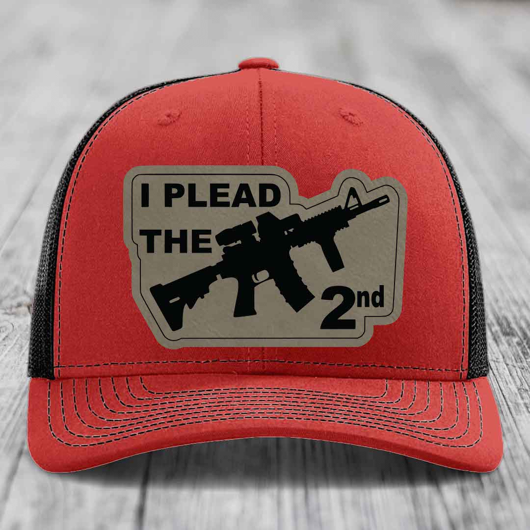 I Plead the 2nd - Leather Patch Hat - Light Brown to Black Patch - Richardson 112 Snapback Trucker Hat