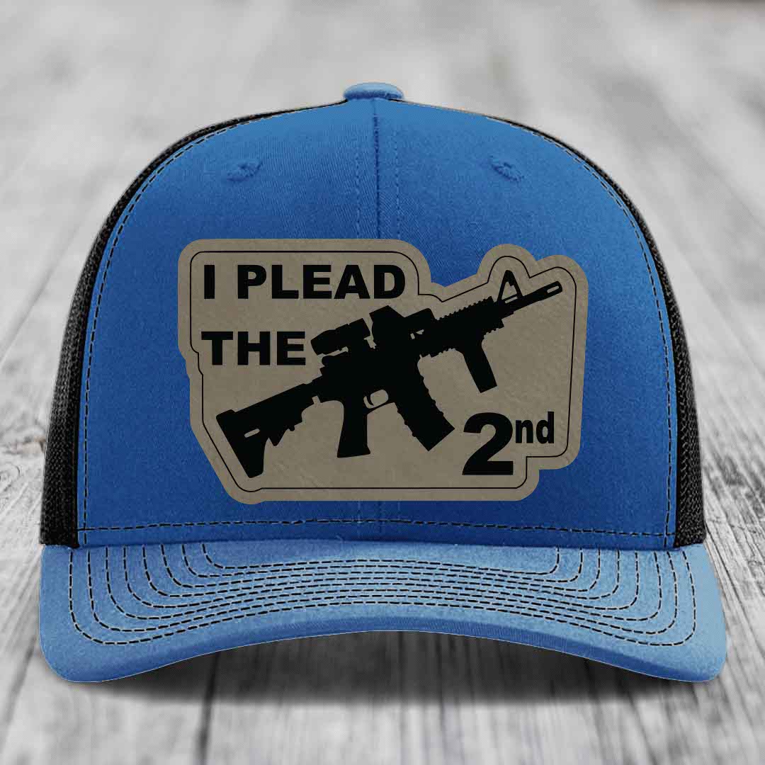 I Plead the 2nd - Leather Patch Hat - Light Brown to Black Patch - Richardson 112 Snapback Trucker Hat
