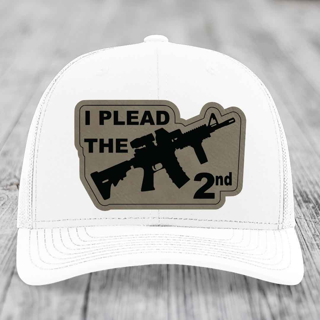 I Plead the 2nd - Leather Patch Hat - Light Brown to Black Patch - Richardson 112 Snapback Trucker Hat