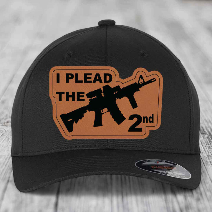I Plead the 2nd - Leather Patch Hat - Rawhide to Black Patch - Flexfit 6277 Fitted Hat