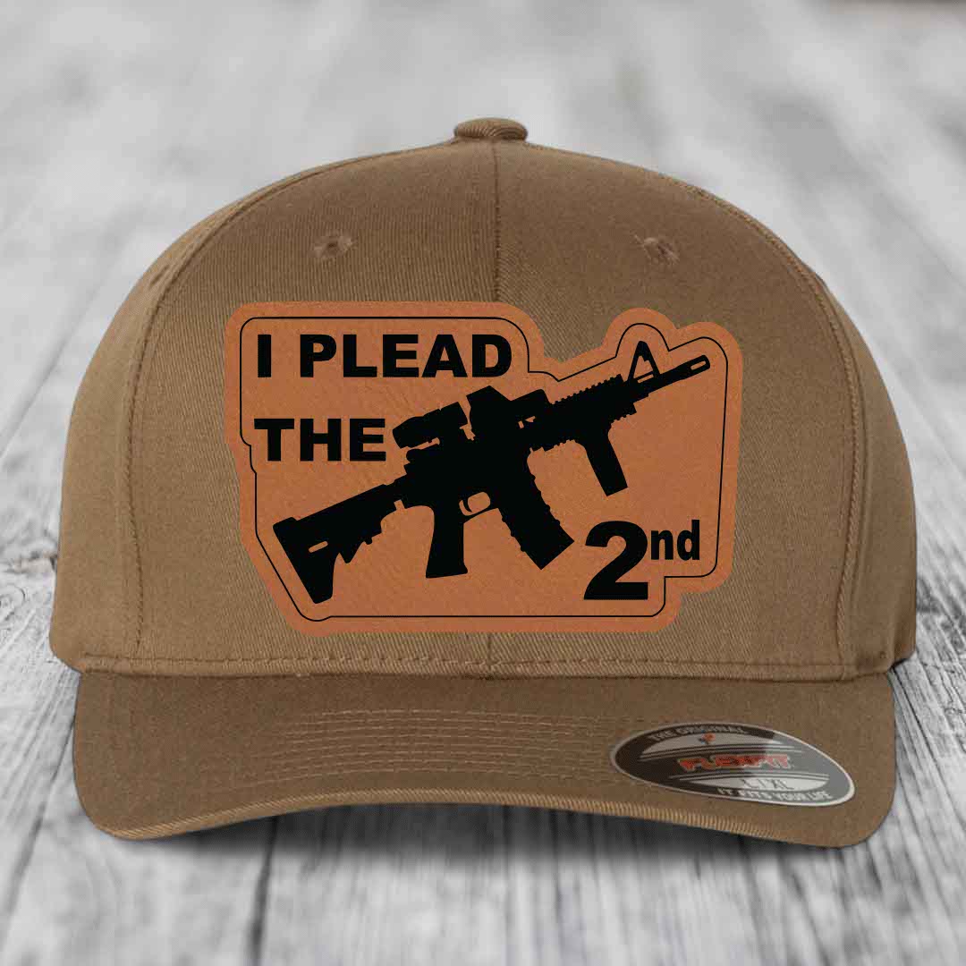I Plead the 2nd - Leather Patch Hat - Rawhide to Black Patch - Flexfit 6277 Fitted Hat